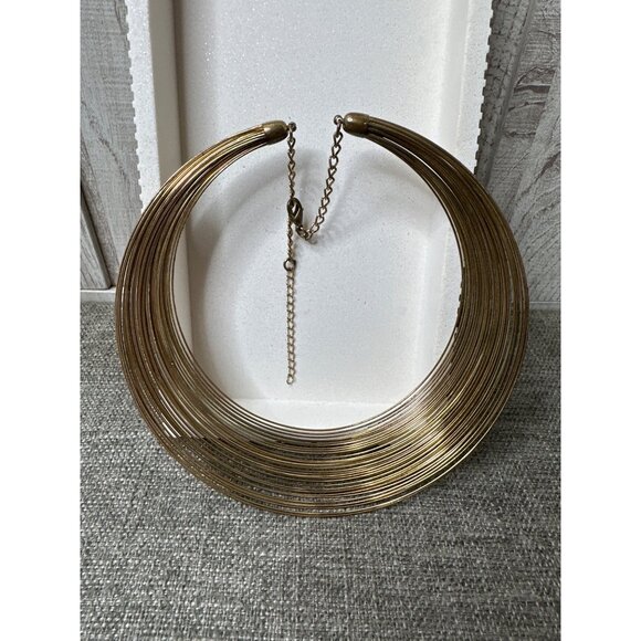 Vintage Gold-Tone Layered Collar Necklace w/ Chain Clasp Adjustable Length - Picture 2 of 4